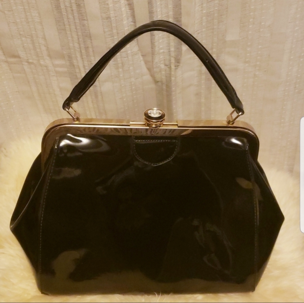 Designer patent faux leather purse